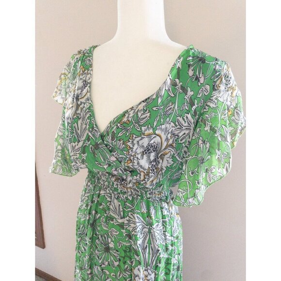 Le Ragazze Green Floral Maxi Dress Made In Italy Silk Blend - Picture 15 of 16